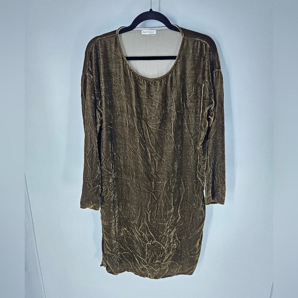 Free People CP Shades Olive Green Crushed Velvet Scoop Neck Mini Dress S